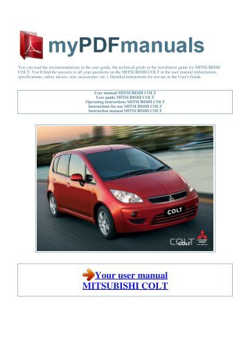 User manual MITSUBISHI COLT - MY PDF MANUALS