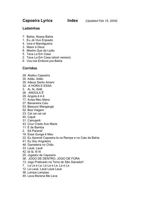 Song Lyrics - Capoeira Auvergne