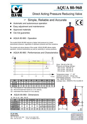 Direct Acting Pressure Reducing Valve