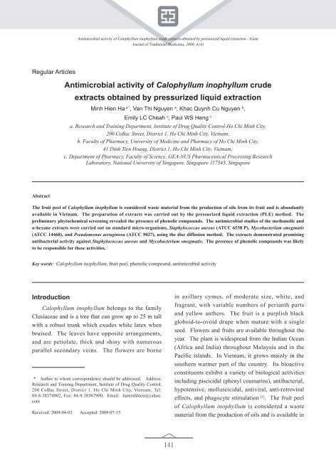 Antimicrobial activity of Calophyllum inophyllum crude extracts ...