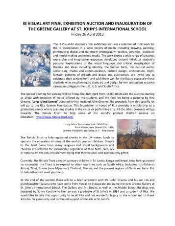 ib visual art final exhibition auction and inauguration of the greene ...
