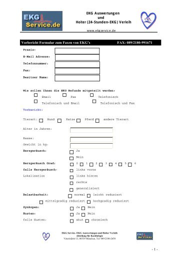 EKG Vorbericht Formular - Tierkardiologie der LMU MÃ¼nchen