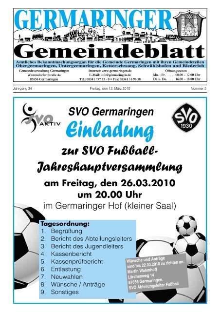 am Freitag, den 26.03.2010 um 20.00 Uhr - Gemeinde Germaringen