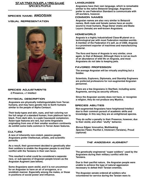 Angosians - CODA Star Trek RPG Support