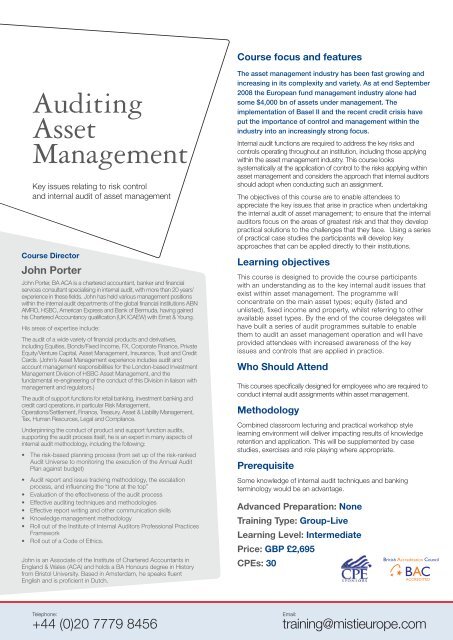 Auditing Asset Management Internal Audit - MIS Training