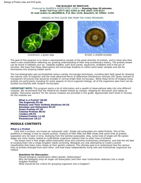 Biology of Protists video and DVD guide. - ECB
