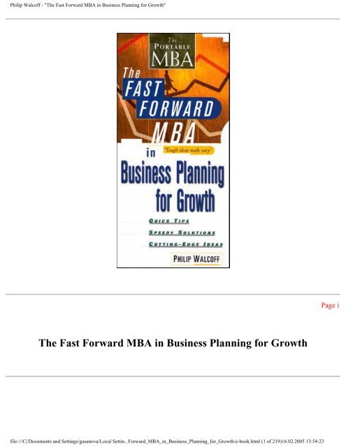 Philip Walcoff - "The Fast Forward MBA in Business Planning for ...