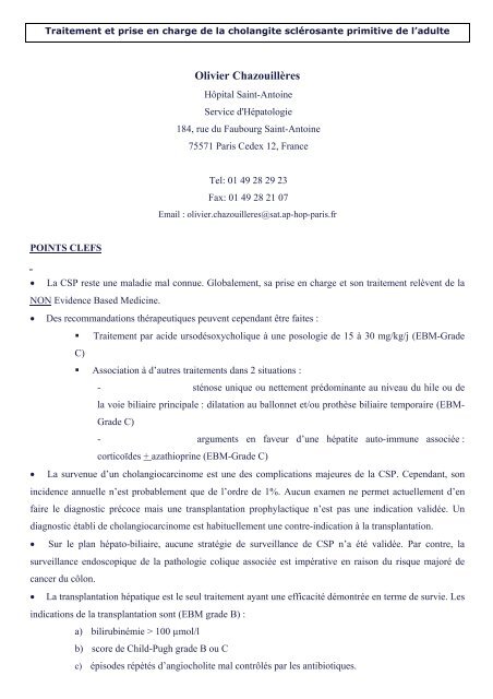 Traitement et prise en charge de la cholangite sclÃ©rosante ... - Afef