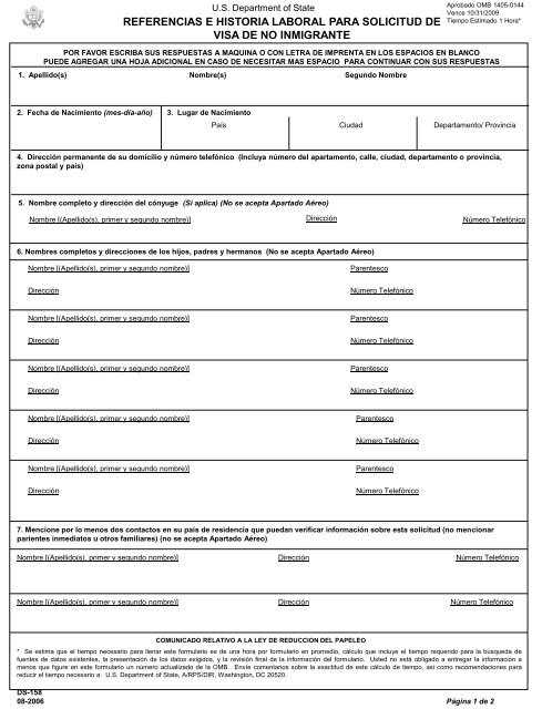 referencias e historia laboral para solicitud de visa de no inmigrante