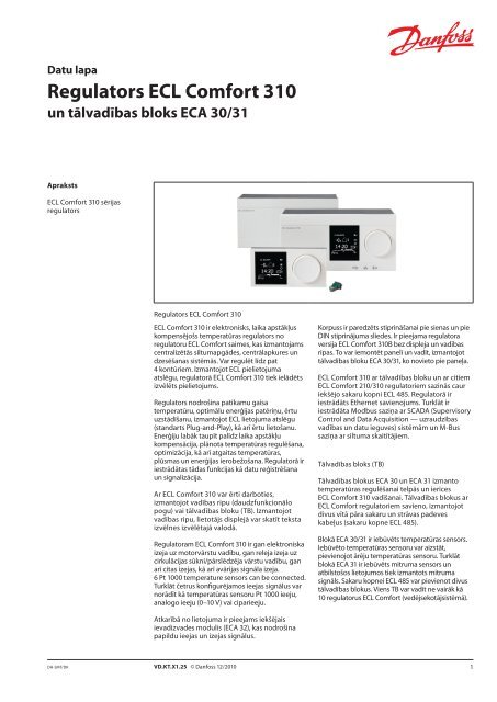 Regulators ECL Comfort 310 - Danfoss apkures portÄls