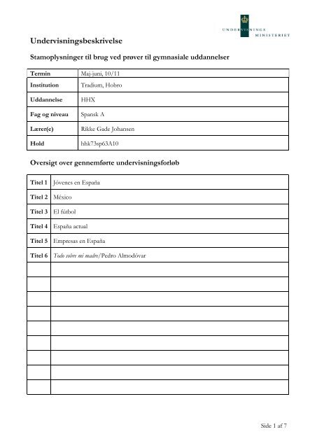 Undervisningsbeskrivelse - Tradium