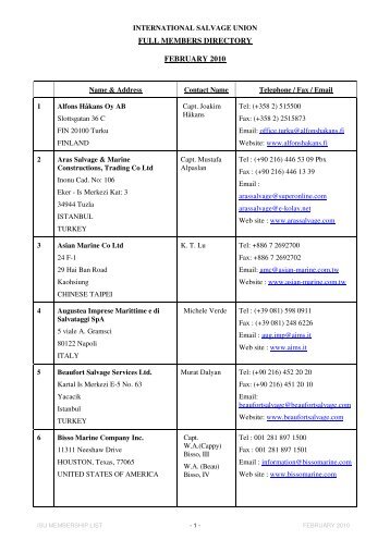 full members directory february 2010 - The International Salvage ...