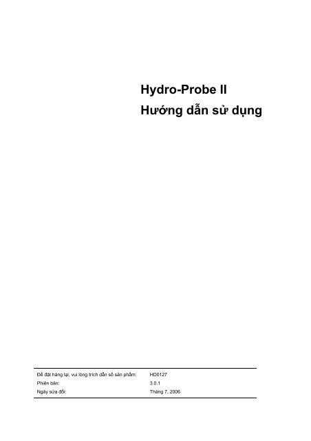 Hydro-Probe II Hướng dẫn sử dụng - Hydronix