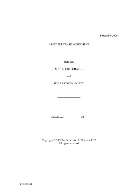 Asset Purchase Agreement - ALI CLE