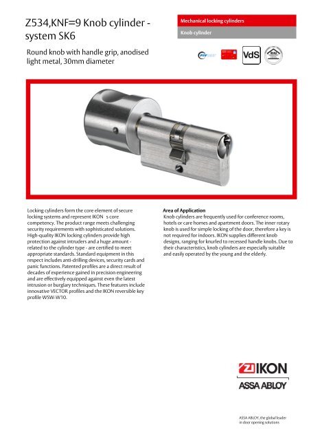 datasheet Knob cylinder - system SK6 Z534,KNF=9