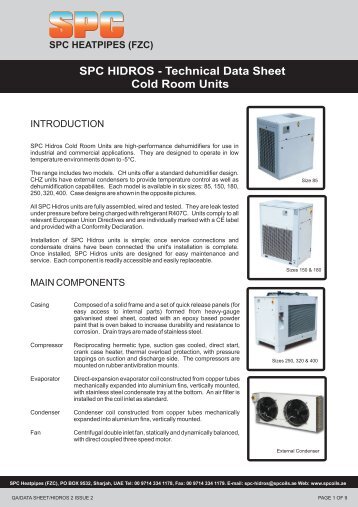SPC HIDROS - Technical Data Sheet Cold Room ... - ASHRAE Qatar