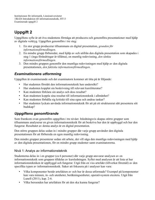 Uppgift 2 - LinnÃ©universitetet