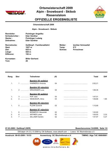 Ortsmeisterschaft 2009 Alpin - SC Bischofsmais