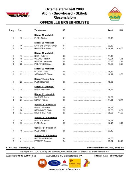 Ortsmeisterschaft 2009 Alpin - SC Bischofsmais
