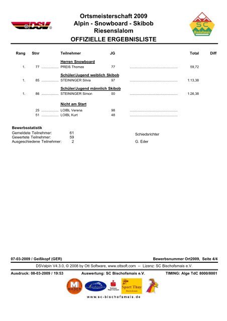Ortsmeisterschaft 2009 Alpin - SC Bischofsmais