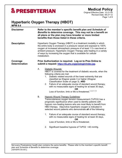Hyperbaric Oxygen Therapy (HBOT) - Presbyterian Healthcare ...