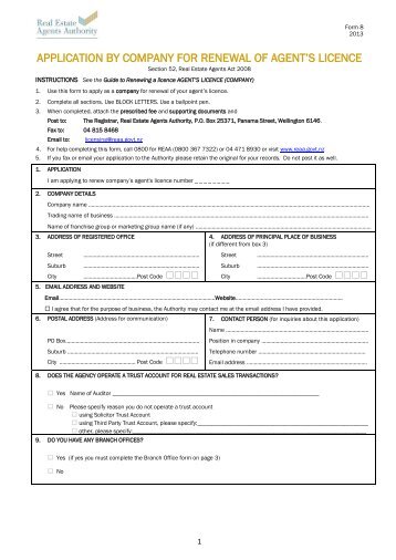 Company licence renewal form - Real Estate Agents Authority