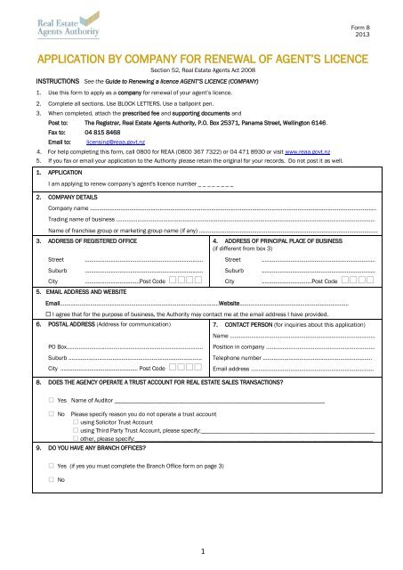 Company licence renewal form - Real Estate Agents Authority