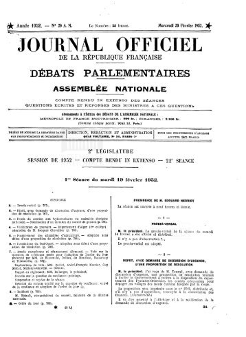 JOURNAL OFFICIEL - DÃ©bats parlementaires de la 4e RÃ©publique