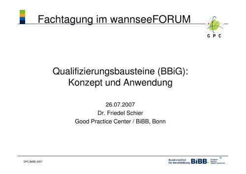 Dr. Friedel Schier, Qualifizierungsbausteine (BBiG)