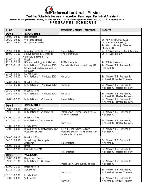 Training Details (Batch 1 & 2) - Information Kerala Mission