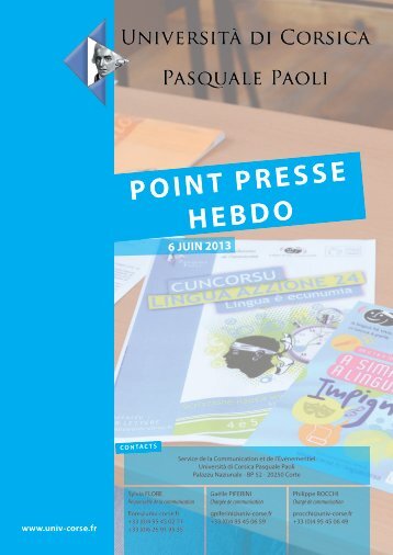 POINT PRESSE HEBDO - Università di Corsica Pasquale Paoli