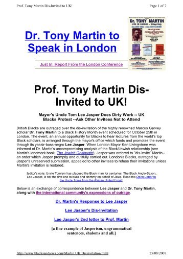 Dr. Tony Martin to Speak in London Prof. Tony Martin Dis ... - Ligali