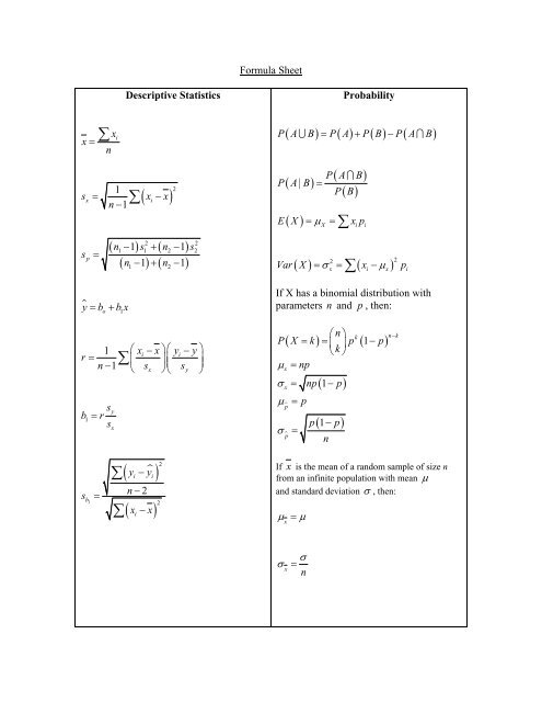Statistics Formula Sheet Explained