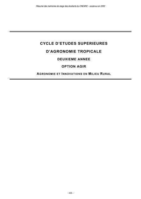 CYCLE D'ETUDES SUPERIEURES - Montpellier SupAgro
