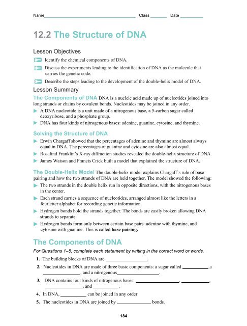 12.2 The Structure of DNA - SRHSbio