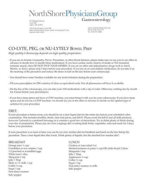 Colyte Checklist Co-lyte, PEG, or Nu-lytely bowel prep