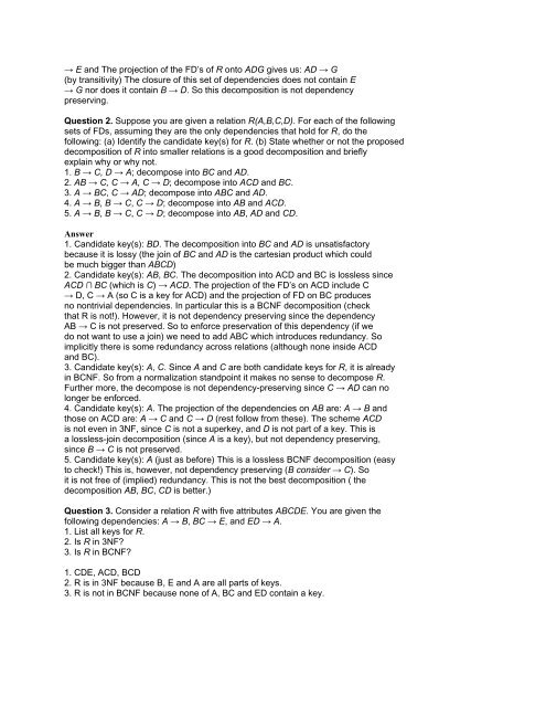 Question 1. Consider the attribute set R = ABCDEGH and the FD set F