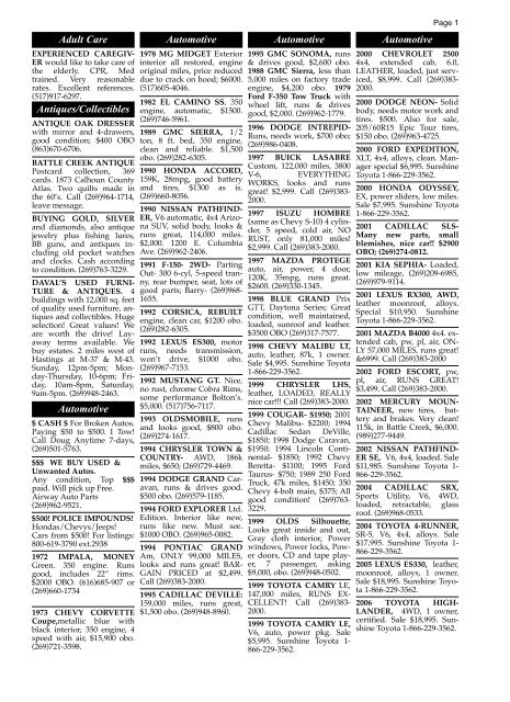 9/3/09 classified ads - Battle Creek Shopper News