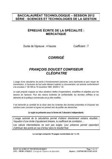 Corrigé du bac STG - Mercatique (Marketing) 2012 ... - Sujet de bac