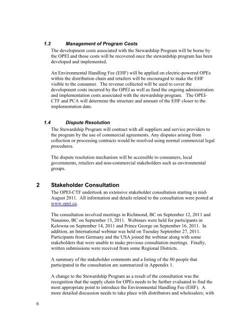 The Outdoor Power Equipment Institute Stewardship Program For