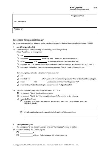 EVM (B) BVB 214 Besondere Vertragsbedingungen