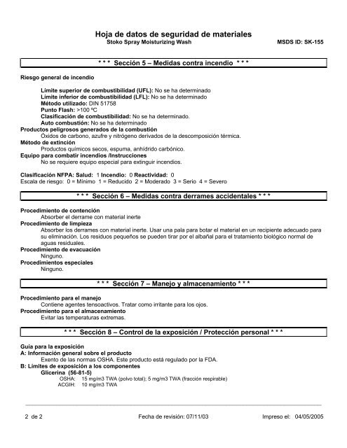 Hoja de datos de seguridad de materiales - STOKO Skin Care