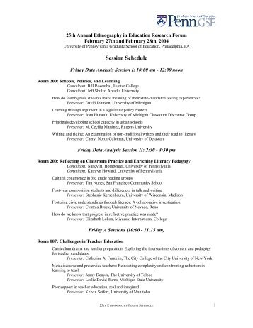 Session Schedule - Penn GSE - University of Pennsylvania