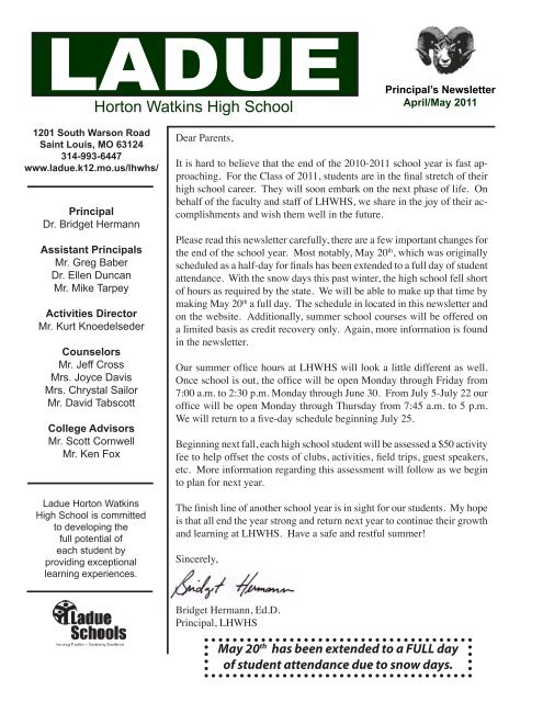 Principal's Newsletter - Ladue School District