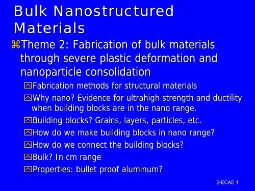 Bulk Nanostructured Materials - Foundation Coalition