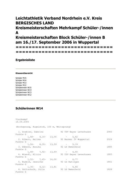 Leichtathletik Verband Nordrhein e.V. Kreis BERGISCHES LAND ...