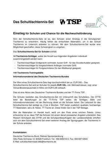 Bestellformular Schultischtennis-Set - Deutscher Tischtennisbund ...