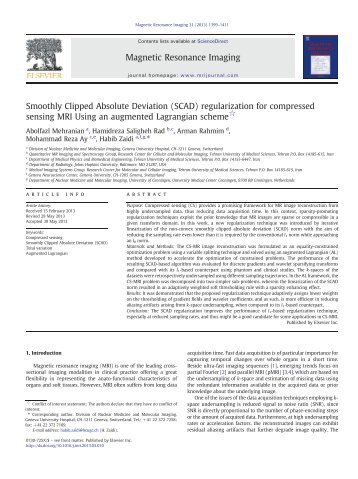 (SCAD) regularization for compressed sensing MRI Using ... - PINLAB