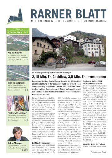 2,15 Mio. Fr. Cashflow, 3,5 Mio. Fr. Investitionen - Gemeinde Raron