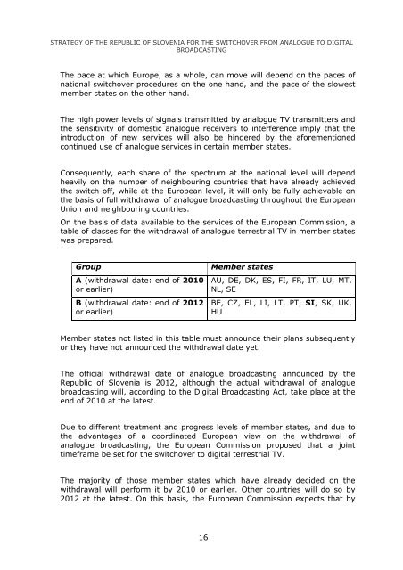 Strategy of the Republic of Slovenia for the digital switchover